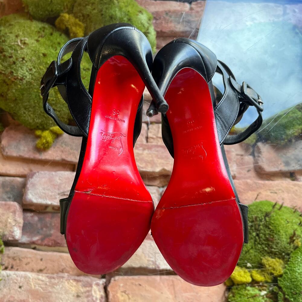 LOUBOUTIN Kid Multipoint 100 Black Leather Sandals SZ 36 (US 6) - Picture 7 of 13